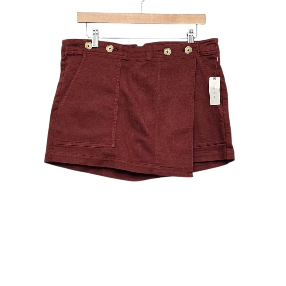 Pilcro Anthropologie Dark Brick Red Wrap Front Skort Gold Buttons Size 31 NEW
